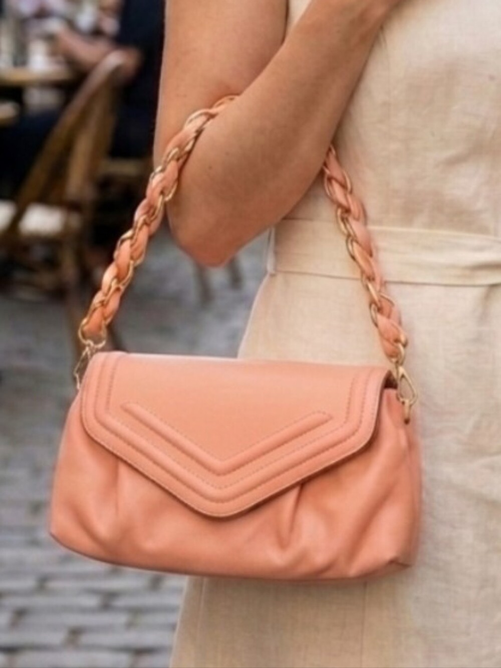 Aldo Peachy Pink Quilted Flap Shoulder Bag with Braided Chain Handle - Picture 1 of 12